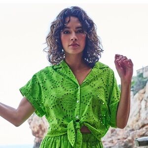 ESQUALO Lime Green Eyelet Top